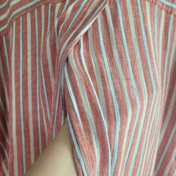 Lucky brand 3X linen blend tie open back striped button down blouse preppy nauti - Picture 6 of 10
